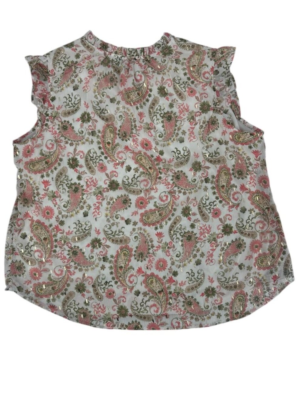 Tamara H Women Paisley Floral Blouse 2X Plus Gold Metallic Tie Boho Neck Ruffle - Picture 4 of 9